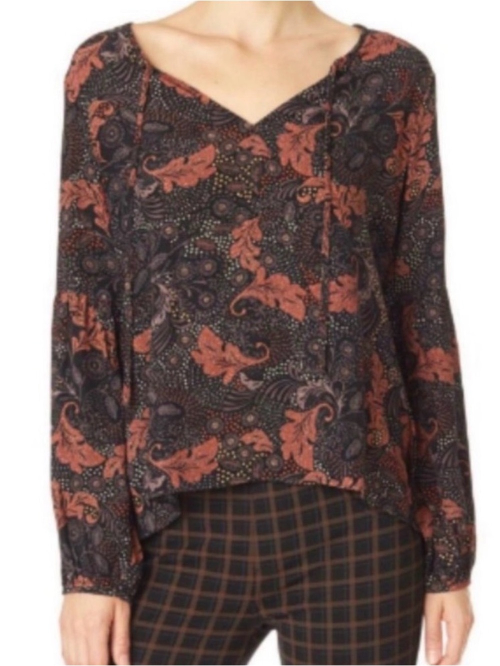 Sanctuary Floral Paisley Long Sleeve Blouse Size Medium NWT Rayon Boho Top